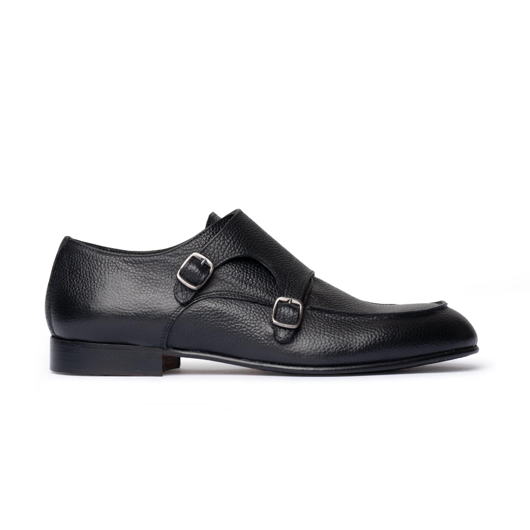 Double Monk Strap in Pelle Martellata - Nero