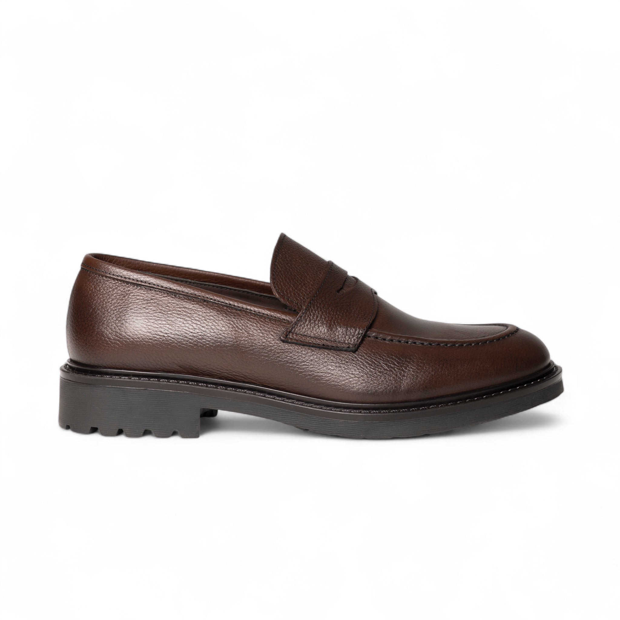 Mocassino in pelle marrone martellata