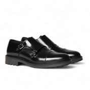 Double monk in pelle nera con puntale
