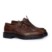 Scarpa Derby in Pelle con Suola Carrarmato - Testa di moro