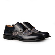 Francesina brogue in pelle spazzolata blu con tessuto