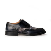 Francesina brogue in pelle spazzolata blu con tessuto