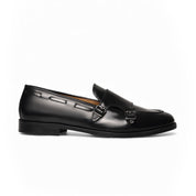 Loafer double monk in pelle spazzolata nera