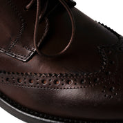 Stivaletti brogue in pelle marrone scuro con zip