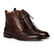 Stivaletti brogue in pelle marrone scuro con zip