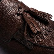 Mocassino con Nappine in Pelle Martellata - Marrone