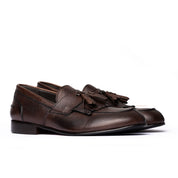 Mocassino con Nappine in Pelle Martellata - Marrone