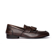 Mocassino con Nappine in Pelle Martellata - Marrone