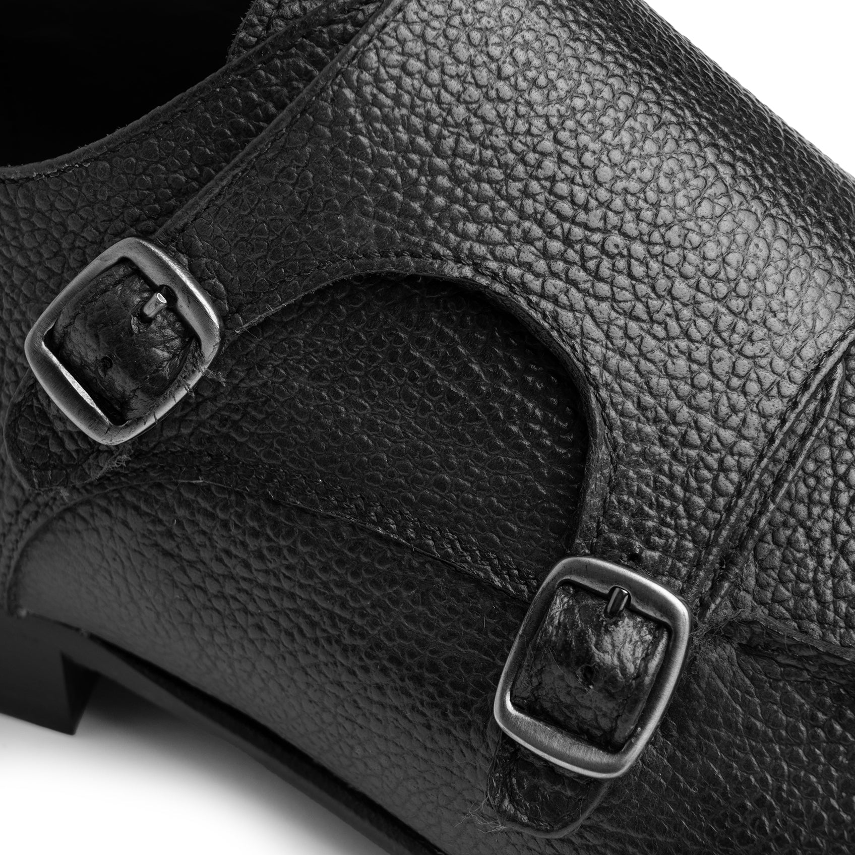 Double Monk Strap in Pelle Martellata - Nero