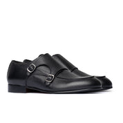 Double Monk Strap in Pelle Martellata - Nero