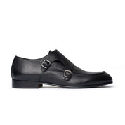 Double Monk Strap in Pelle Martellata - Nero