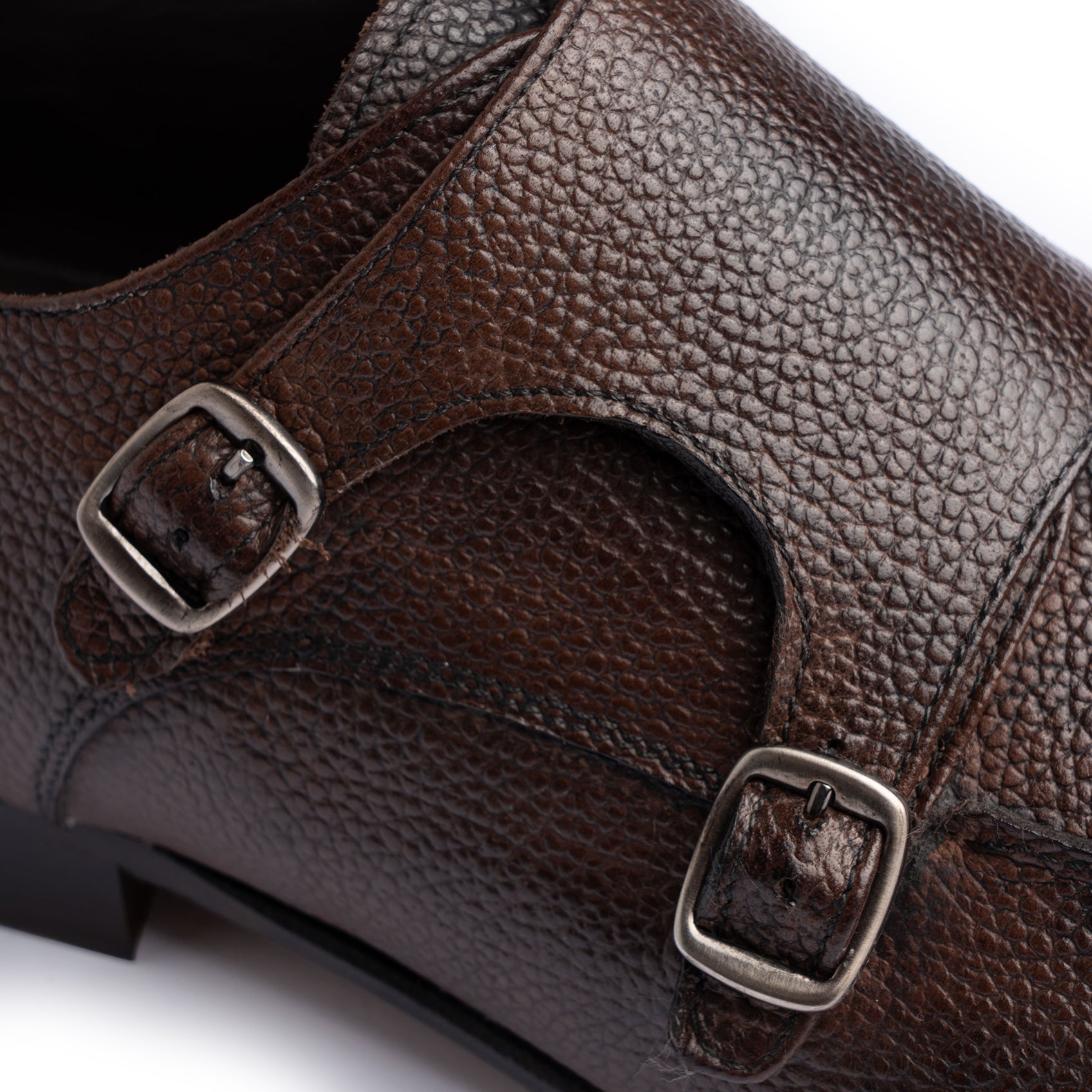 Double Monk Strap in Pelle Martellata - Marrone