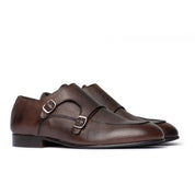 Double Monk Strap in Pelle Martellata - Marrone