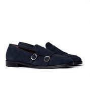 Monk Doppia Fibbia in Camoscio Blu