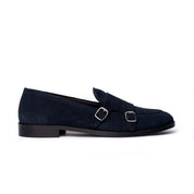Monk Doppia Fibbia in Camoscio Blu