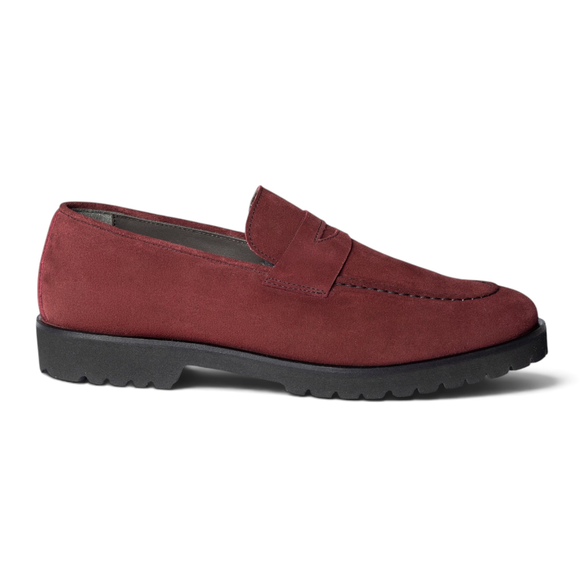 Mocassino penny loafer in camoscio borgogna