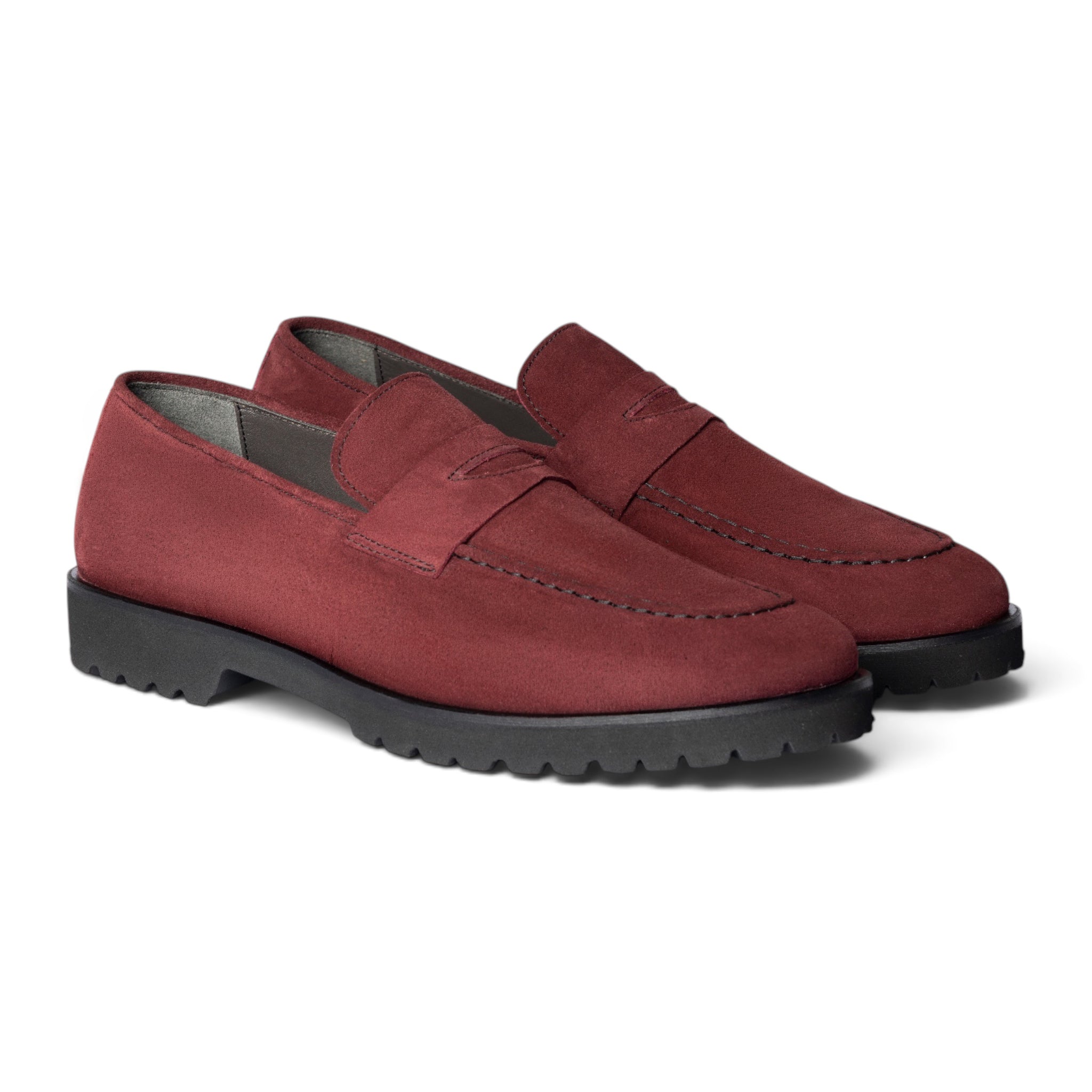 Mocassino penny loafer in camoscio borgogna