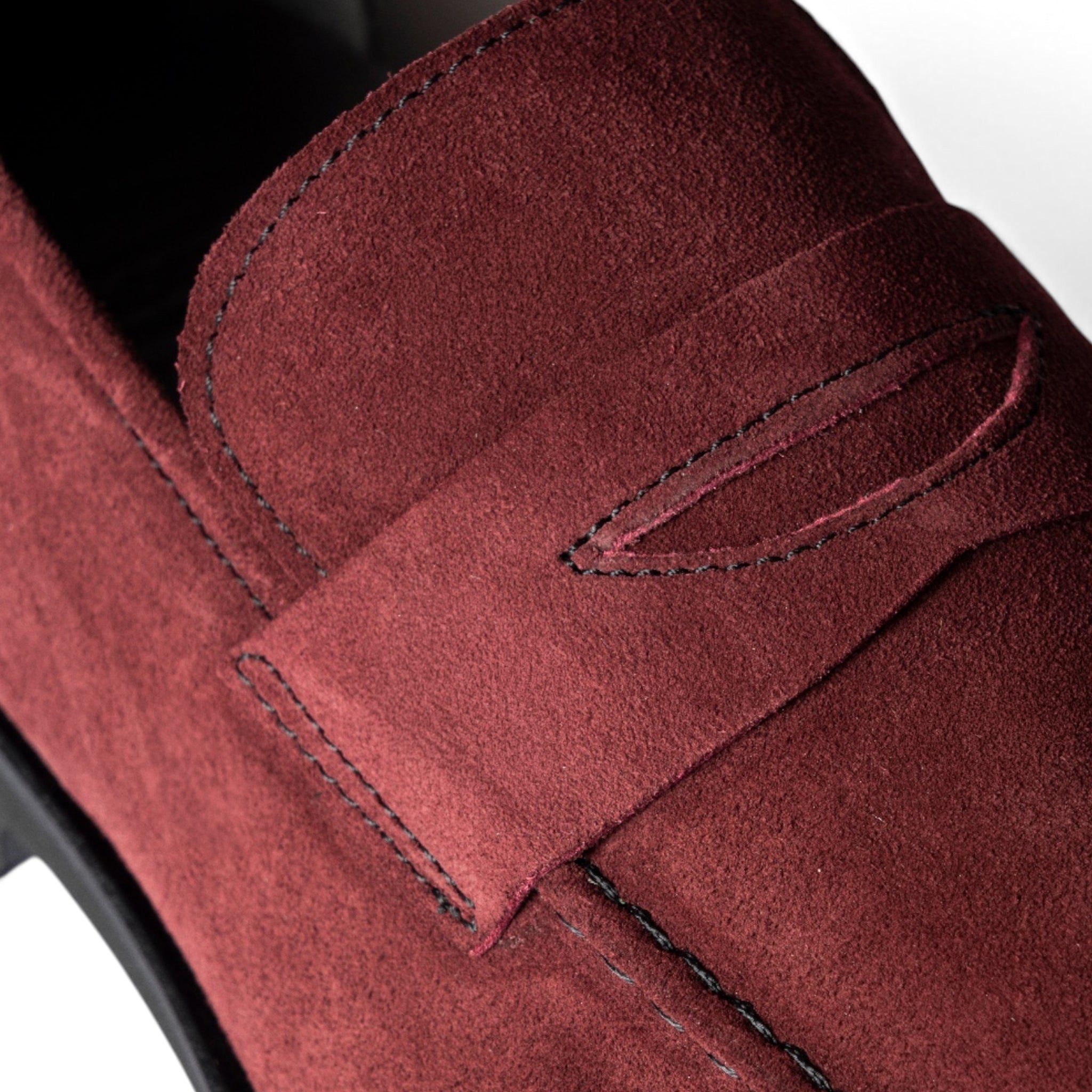 Mocassino penny loafer in camoscio borgogna