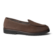 Mocassino slipper in camoscio marrone con suola carrarmato