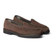 Mocassino slipper in camoscio marrone con suola carrarmato