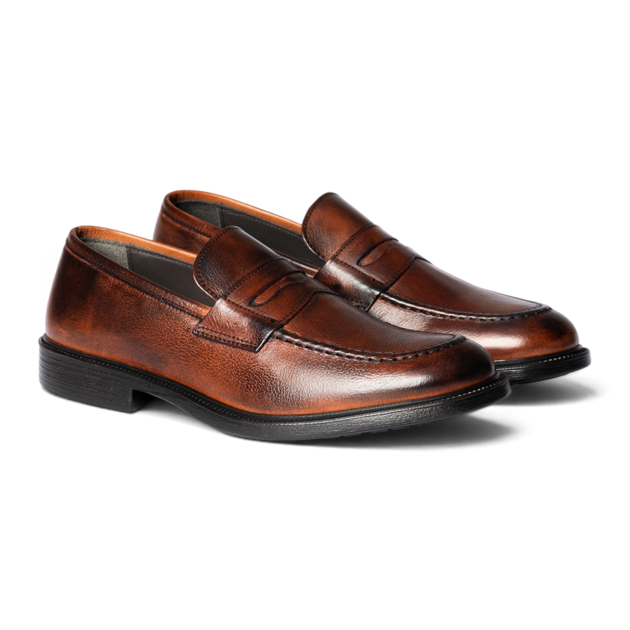 Mocassino penny loafer in pelle cuoio sfumata