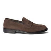 Mocassino penny loafer in camoscio marrone