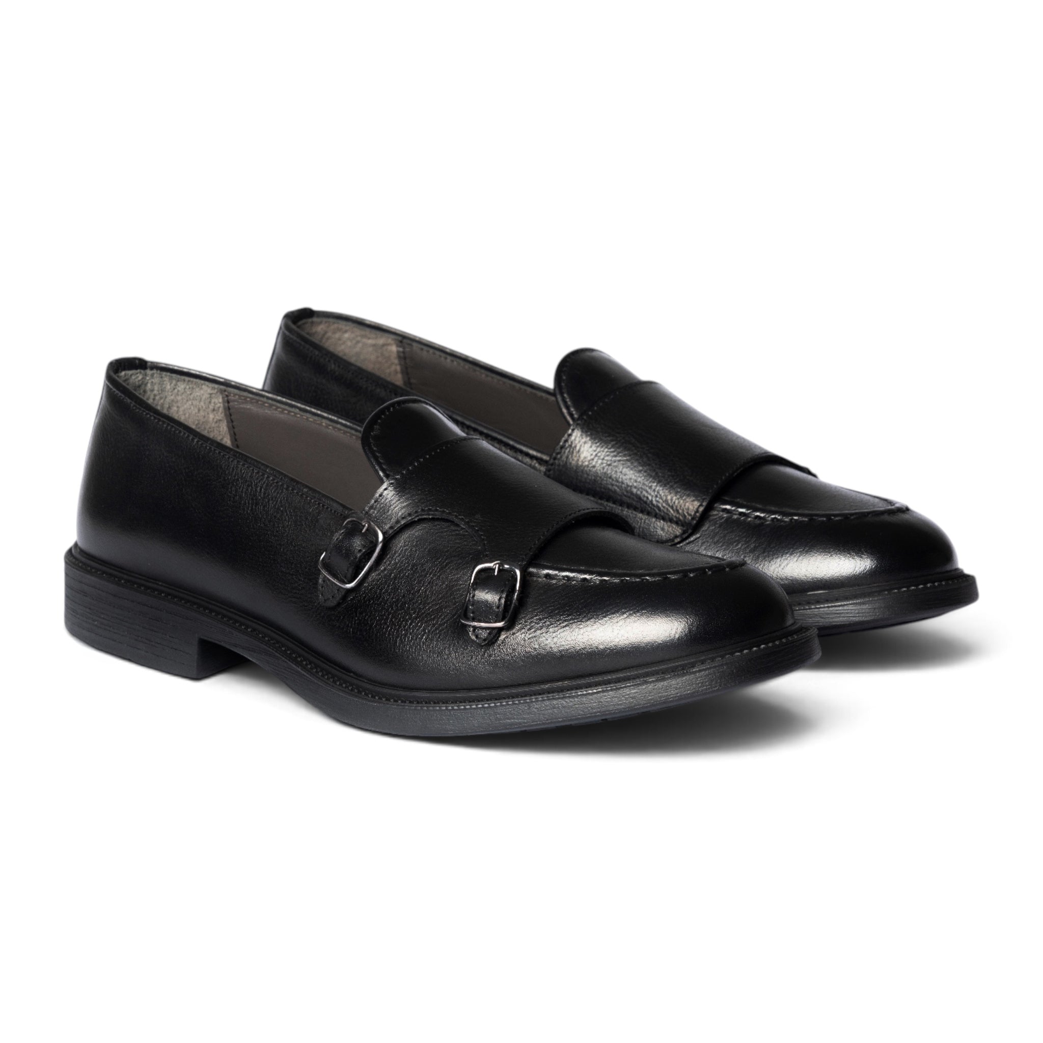 Mocassino double monk in pelle nera