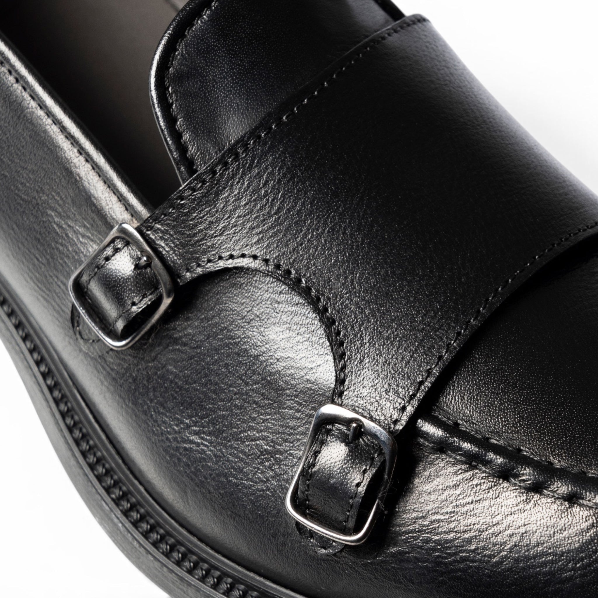 Mocassino double monk in pelle nera
