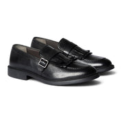 Mocassino con frange e fibbia in pelle nera