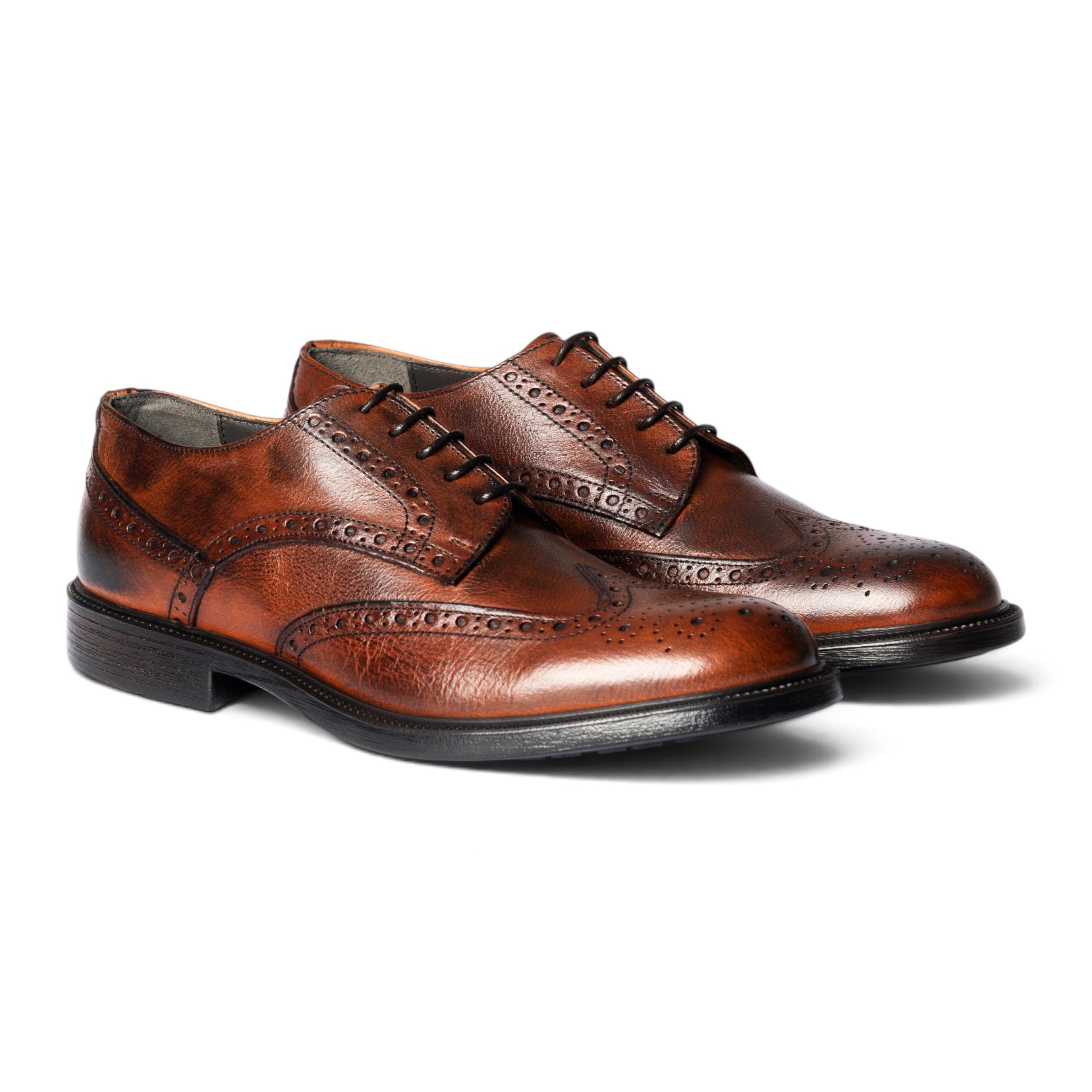 Derby brogue in pelle cuoio sfumata