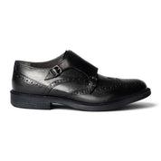Monk strap doppia fibbia brogue in pelle nera