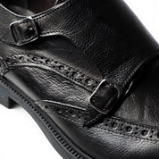 Monk strap doppia fibbia brogue in pelle nera