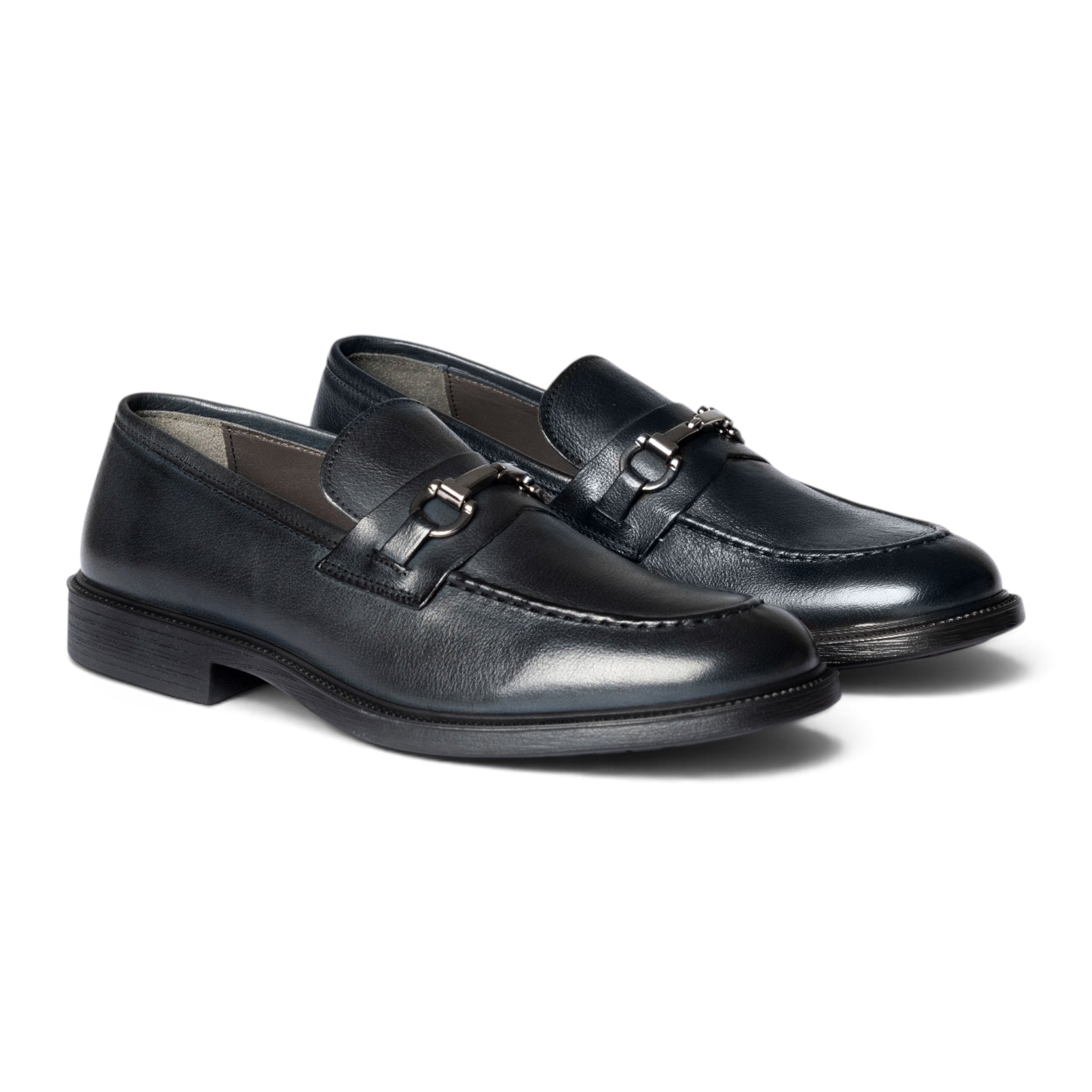 Mocassino con morsetto in pelle blu