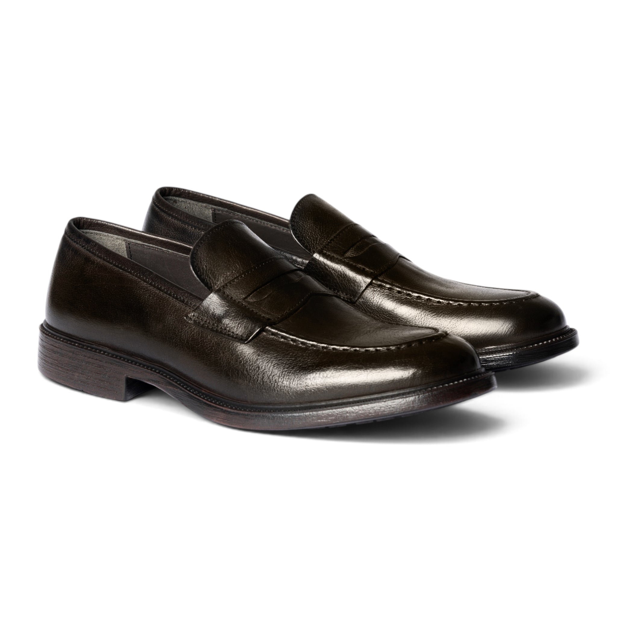 Mocassino penny loafer in pelle testa di moro