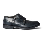 Monk strap doppia fibbia brogue in pelle blu