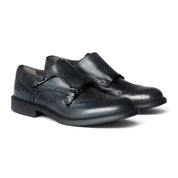 Monk strap doppia fibbia brogue in pelle blu