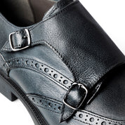Monk strap doppia fibbia brogue in pelle blu