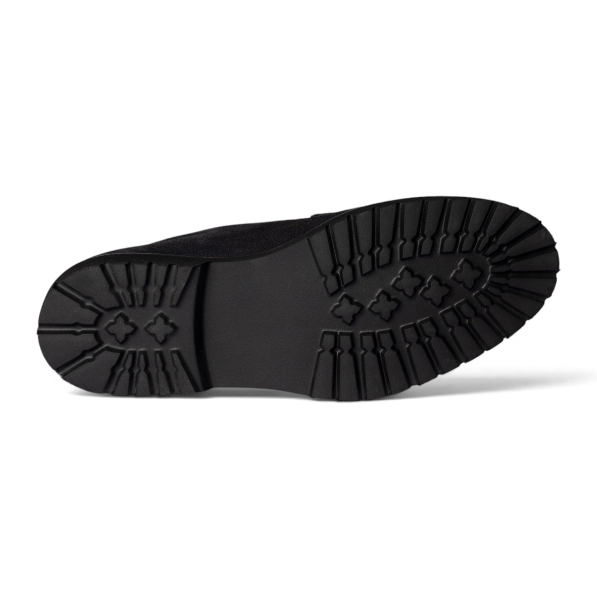 Mocassino double monk in camoscio blu con suola carrarmato