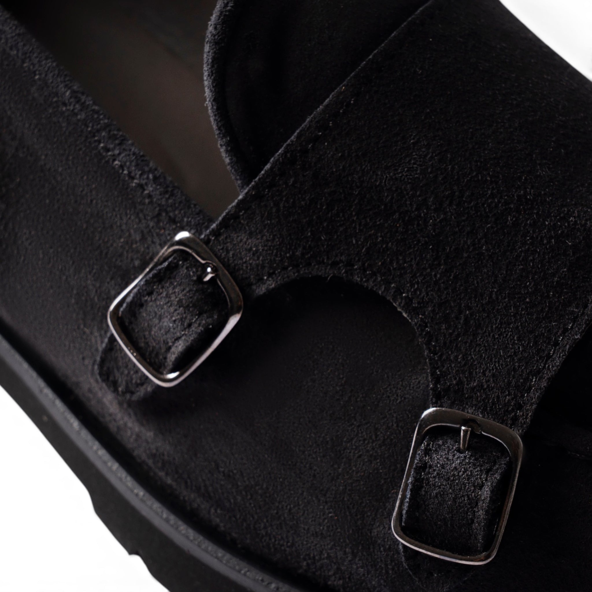 Mocassino double monk in camoscio blu con suola carrarmato