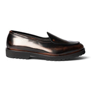 Mocassino slipper in pelle nera sfumata marrone