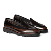 Mocassino slipper in pelle nera sfumata marrone