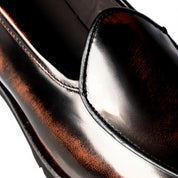 Mocassino slipper in pelle nera sfumata marrone