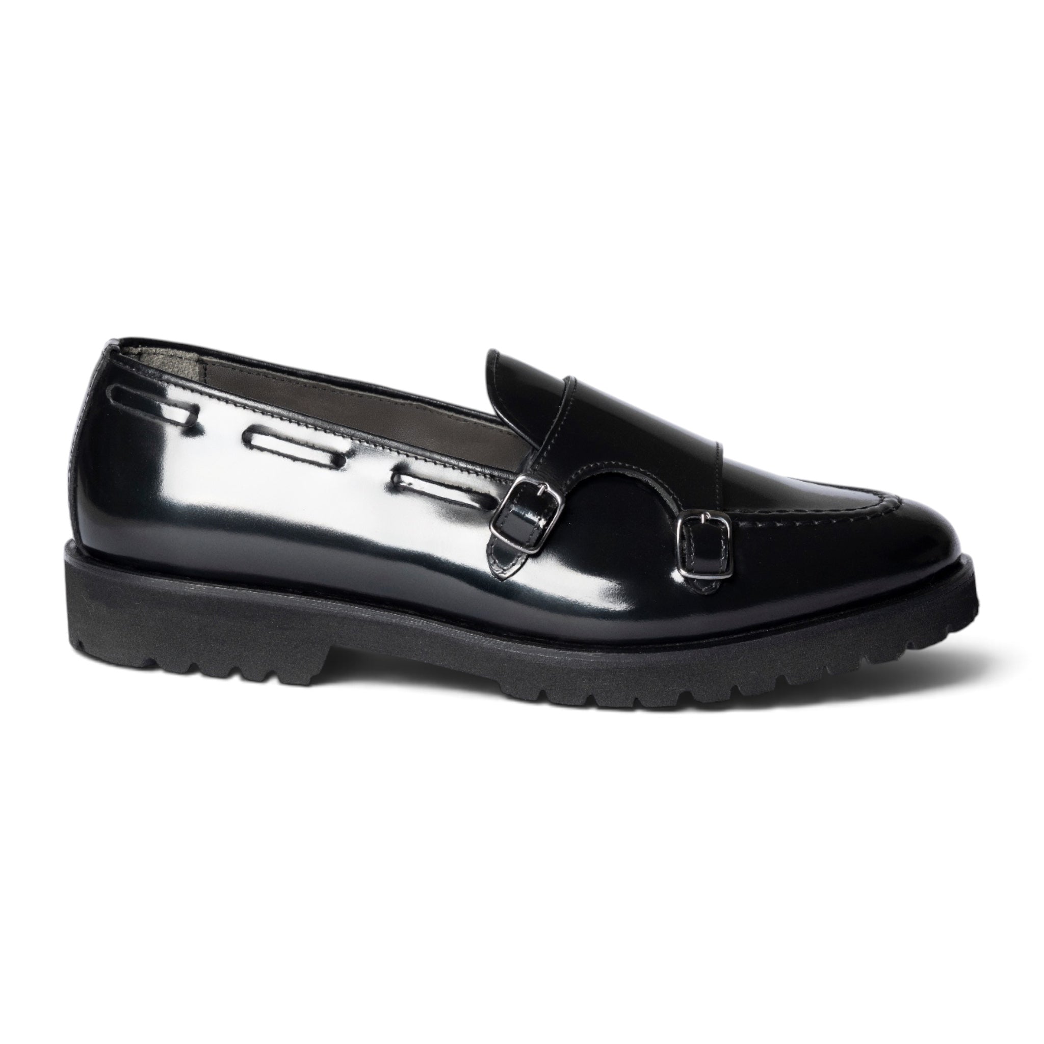 Mocassino Double monk in pelle spazzolata nera