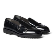 Mocassino Double monk in pelle spazzolata nera