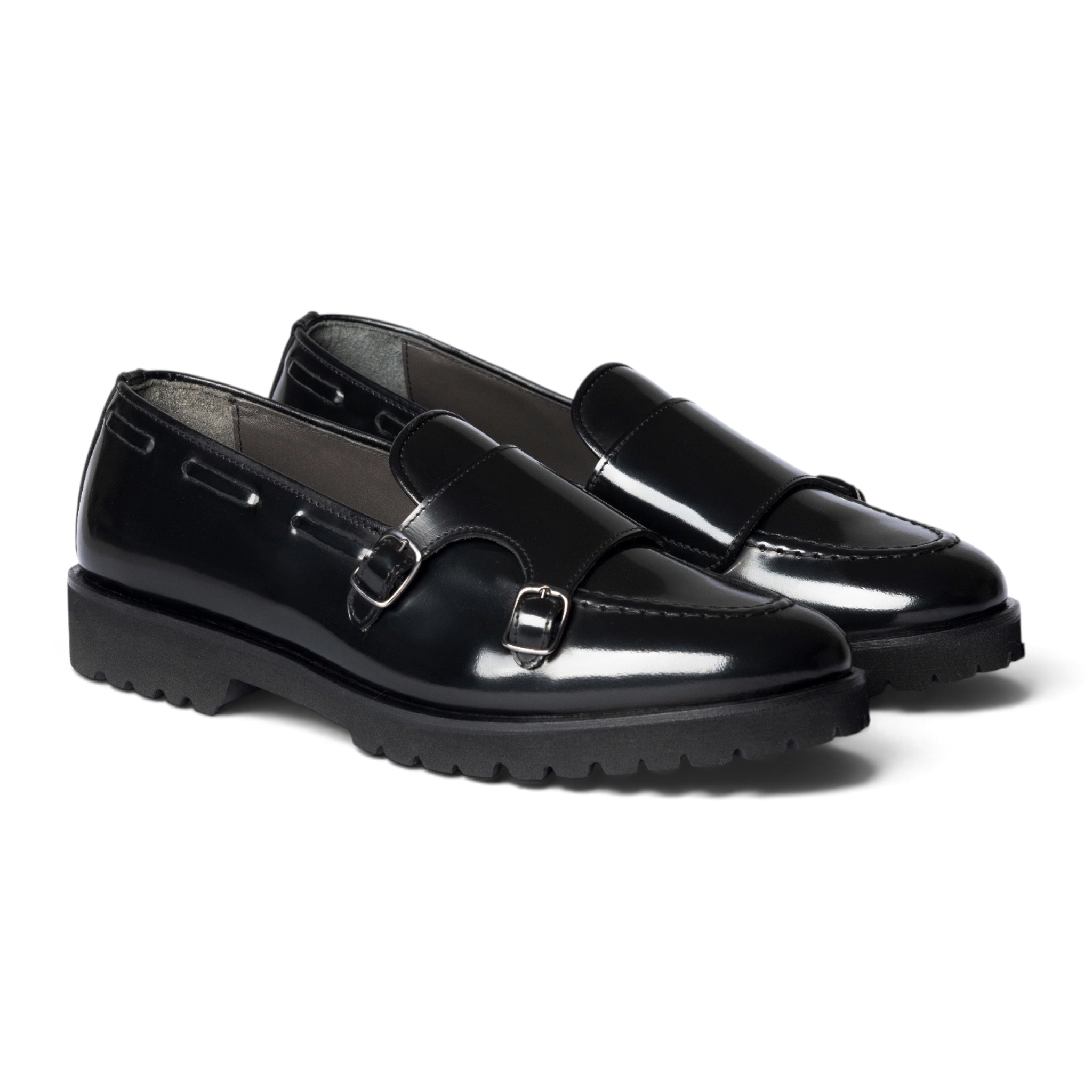 Mocassino Double monk in pelle spazzolata nera