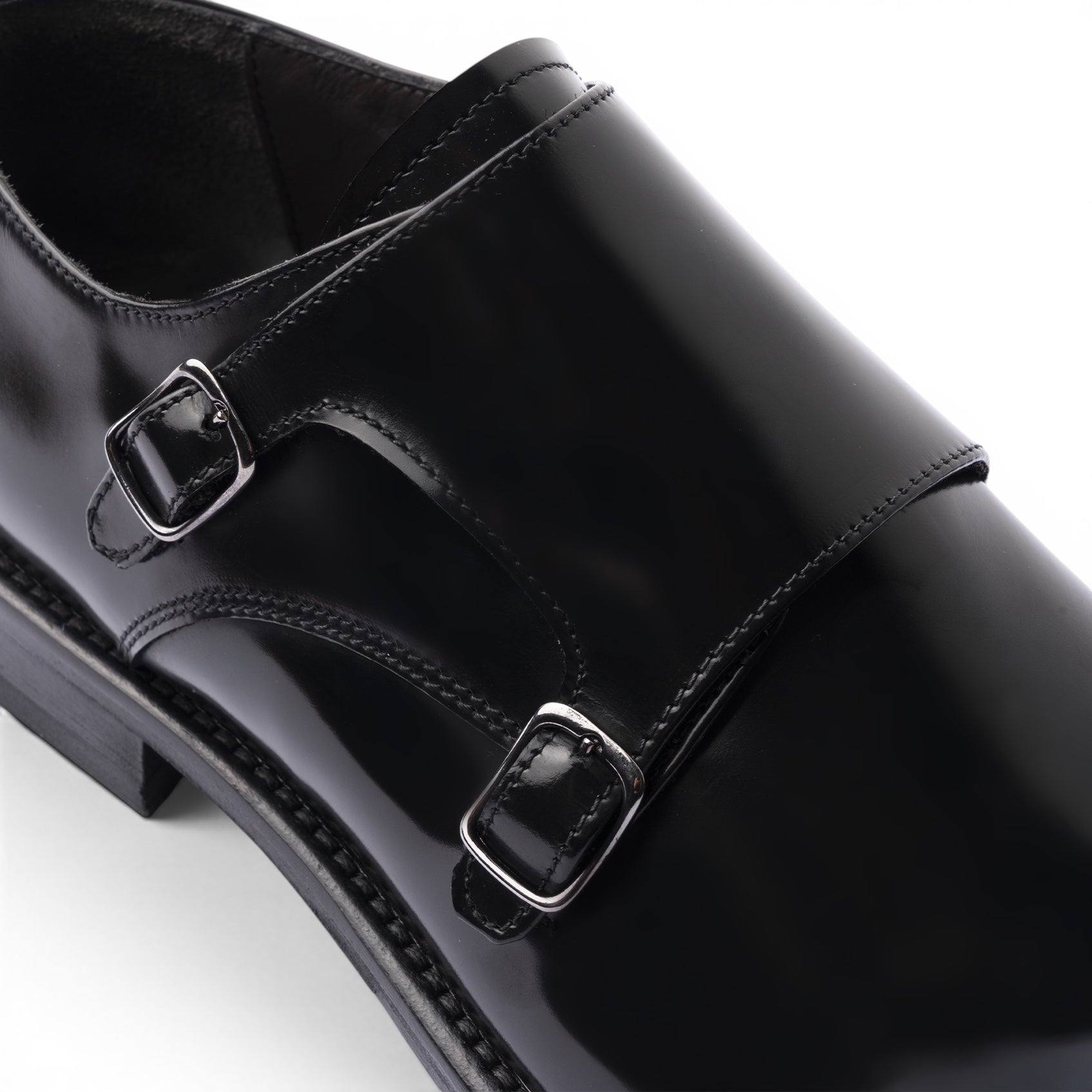 Double monk in pelle spazzolata nera