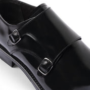 Double monk in pelle spazzolata nera