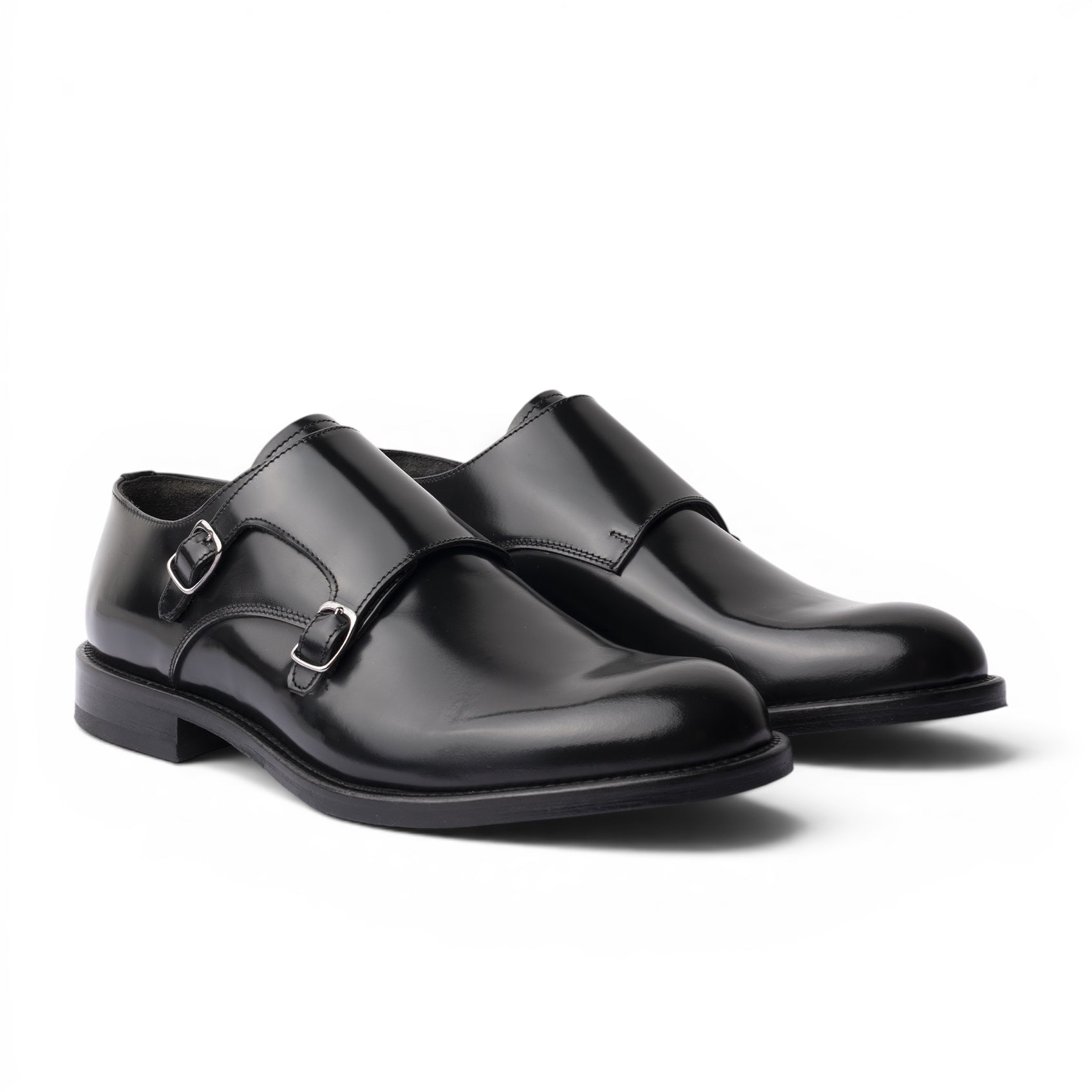 Double monk in pelle spazzolata nera