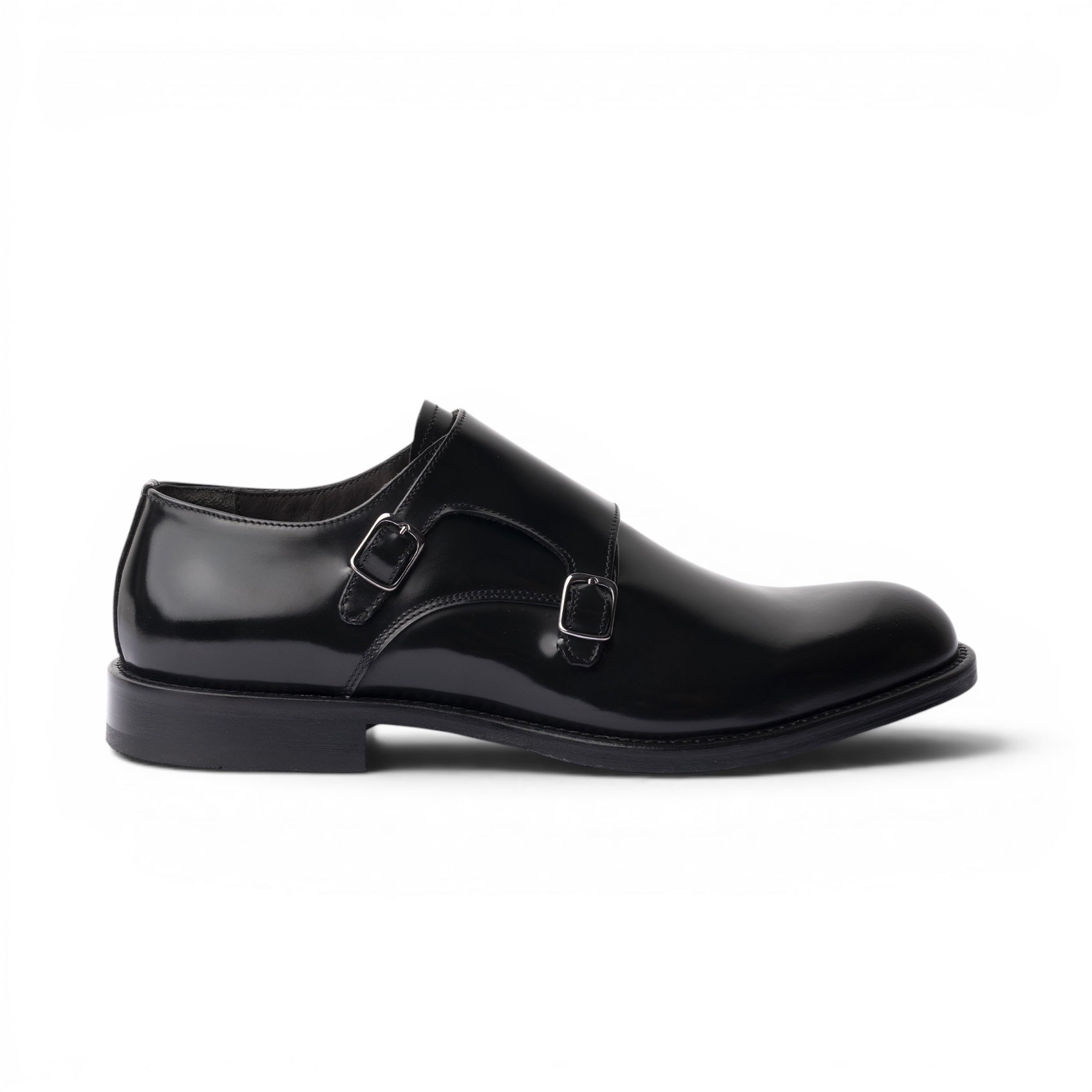 Double monk in pelle spazzolata nera