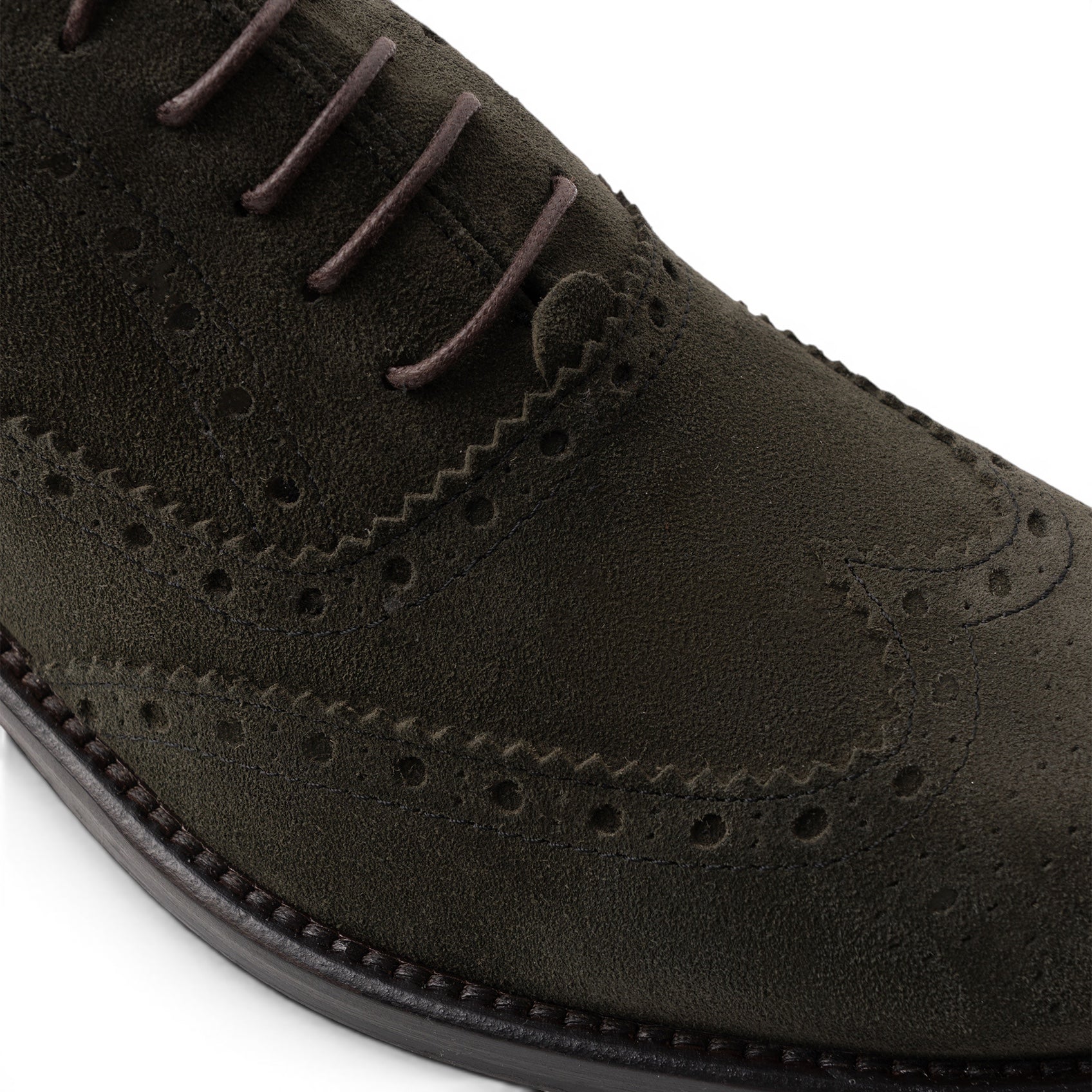 Francesina brogue in camoscio verde bosco